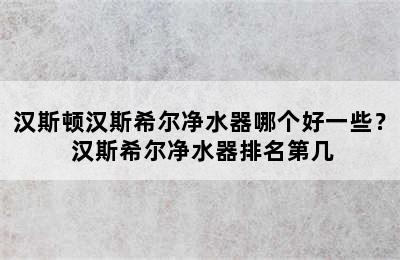 汉斯顿汉斯希尔净水器哪个好一些？ 汉斯希尔净水器排名第几